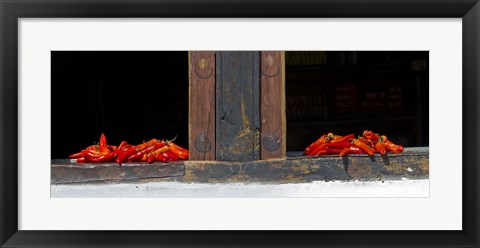 Framed Red chilies drying on window sill, Paro, Bhutan Print