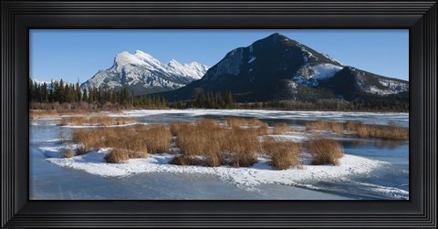 Framed Salt lake with mountain range in the background, Mt Rundle, Vermillion Lake, Banff National Park, Alberta, Canada Print