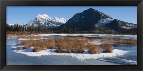 Framed Salt lake with mountain range in the background, Mt Rundle, Vermillion Lake, Banff National Park, Alberta, Canada Print