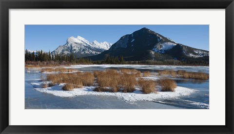 Framed Salt lake with mountain range in the background, Mt Rundle, Vermillion Lake, Banff National Park, Alberta, Canada Print