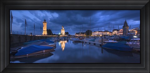 Framed Harbor at dusk, Lindau, Lake Constance, Bavaria, Germany Print