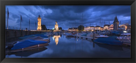 Framed Harbor at dusk, Lindau, Lake Constance, Bavaria, Germany Print
