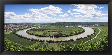 Framed High angle view of vineyards, Neckar River, Mundelsheim, Baden-Wurttemberg, Germany Print