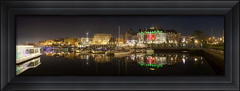Framed Buildings lit up at night, Inner Harbour, Victoria, British Columbia, Canada 2011 Print