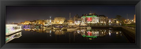 Framed Buildings lit up at night, Inner Harbour, Victoria, British Columbia, Canada 2011 Print