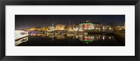 Framed Buildings lit up at night, Inner Harbour, Victoria, British Columbia, Canada 2011 Print