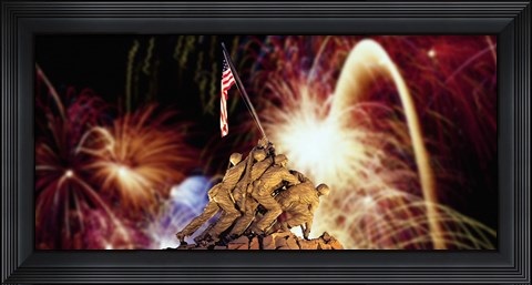 Framed Digital Composite, Fireworks Highlight the Marine Corps War Memorial, Arlington, Virginia, USA Print