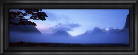 Framed Fog over mountains, Milford Sound, Fiordland National Park, South Island, New Zealand Print