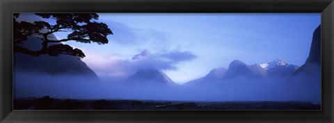 Framed Fog over mountains, Milford Sound, Fiordland National Park, South Island, New Zealand Print