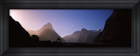 Framed Mountain range at water&#39;s edge, Milford Sound, Fiordland National Park, South Island, New Zealand Print