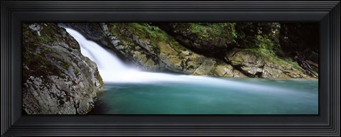 Framed Water falling into a river, Falls Creek, Hollyford River, Fiordland National Park, South Island, New Zealand Print