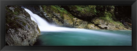Framed Water falling into a river, Falls Creek, Hollyford River, Fiordland National Park, South Island, New Zealand Print