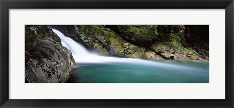 Framed Water falling into a river, Falls Creek, Hollyford River, Fiordland National Park, South Island, New Zealand Print