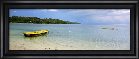 Framed Small fishing boat in the ocean, Baie Lazare, Mahe Island, Seychelles Print
