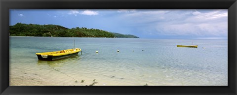 Framed Small fishing boat in the ocean, Baie Lazare, Mahe Island, Seychelles Print