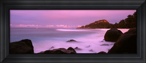 Framed Sunset over main beach on North Island, Seychelles Print