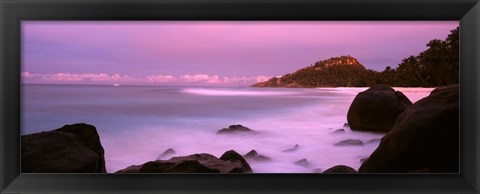 Framed Sunset over main beach on North Island, Seychelles Print