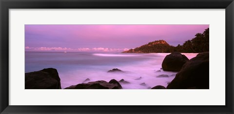 Framed Sunset over main beach on North Island, Seychelles Print