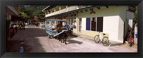 Framed Ox-drawn cart in a street, La Digue Island, Seychelles Print