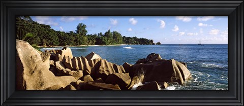 Framed Large granite rocks on the shoreline of La Digue Island, Seychelles Print