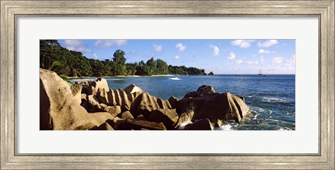 Framed Large granite rocks on the shoreline of La Digue Island, Seychelles Print