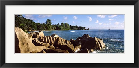 Framed Large granite rocks on the shoreline of La Digue Island, Seychelles Print