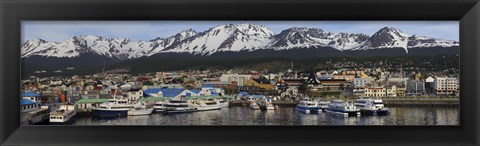 Framed Boats at a harbor, Ushuaia, Tierra Del Fuego, Patagonia, Argentina Print