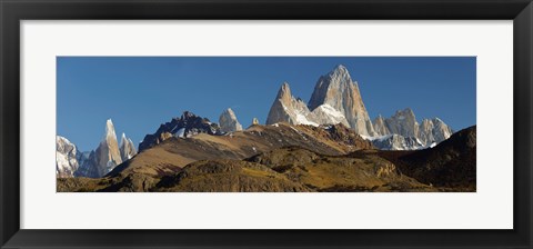 Framed Low angle view of mountains, Mt Fitzroy, Cerro Torre, Argentine Glaciers National Park, Patagonia, Argentina Print