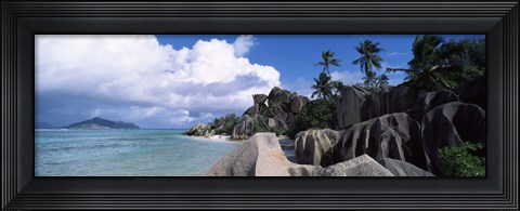 Framed Anse source d&#39;Argent beach with Praslin Island in background, La Digue Island, Seychelles Print