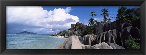 Framed Anse source d&#39;Argent beach with Praslin Island in background, La Digue Island, Seychelles Print