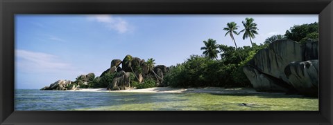 Framed Rock formations on the coast, Anse Source d&#39;Argent, La Digue Island, Seychelles Print