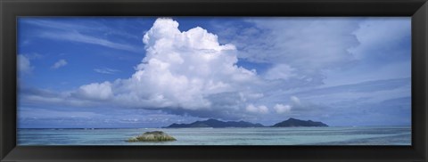 Framed View from Anse source d&#39;Argent towards Praslin Island, La Digue Island, Seychelles Print