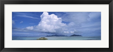 Framed View from Anse source d&#39;Argent towards Praslin Island, La Digue Island, Seychelles Print