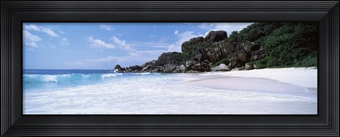 Framed Rock formations on the beach, Grand Anse, La Digue Island, Seychelles Print