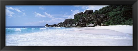 Framed Rock formations on the beach, Grand Anse, La Digue Island, Seychelles Print