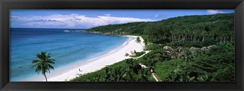 Framed High angle view of Grand Anse Beach, La Digue Island, Seychelles Print