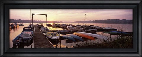 Framed Boats in a lake at sunset, Lake Champlain, Vermont, USA Print