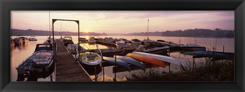 Framed Boats in a lake at sunset, Lake Champlain, Vermont, USA Print