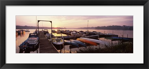 Framed Boats in a lake at sunset, Lake Champlain, Vermont, USA Print