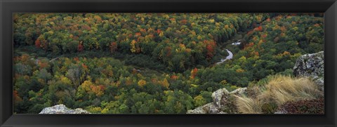 Framed Fall colors on mountains near Lake of the Clouds, Ontonagon County, Upper Peninsula, Michigan, USA Print