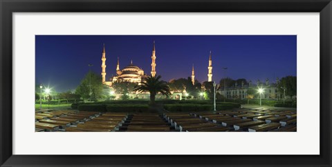 Framed Mosque lit up at night, Blue Mosque, Istanbul, Turkey Print