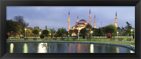 Framed Blue Mosque Lit Up at Dusk, Istanbul, Turkey Print