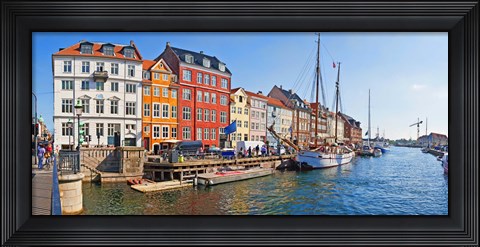 Framed Buildings along a canal with boats, Nyhavn, Copenhagen, Denmark Print