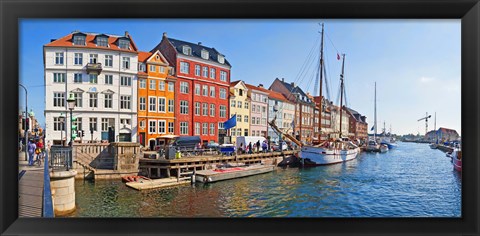 Framed Buildings along a canal with boats, Nyhavn, Copenhagen, Denmark Print