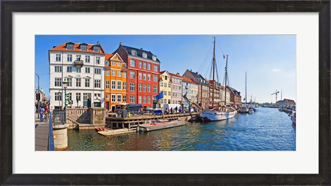 Framed Buildings along a canal with boats, Nyhavn, Copenhagen, Denmark Print
