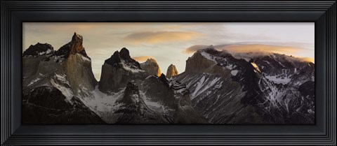 Framed Snowcapped mountain range, Paine Massif, Torres del Paine National Park, Magallanes Region, Patagonia, Chile Print