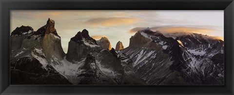 Framed Snowcapped mountain range, Paine Massif, Torres del Paine National Park, Magallanes Region, Patagonia, Chile Print