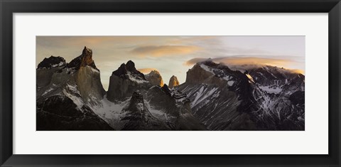 Framed Snowcapped mountain range, Paine Massif, Torres del Paine National Park, Magallanes Region, Patagonia, Chile Print