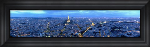 Framed Aerial view of a city at dusk, Paris, Ile-de-France, France Print