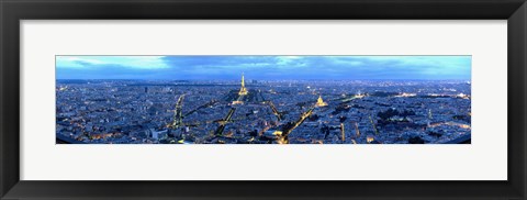 Framed Aerial view of a city at dusk, Paris, Ile-de-France, France Print